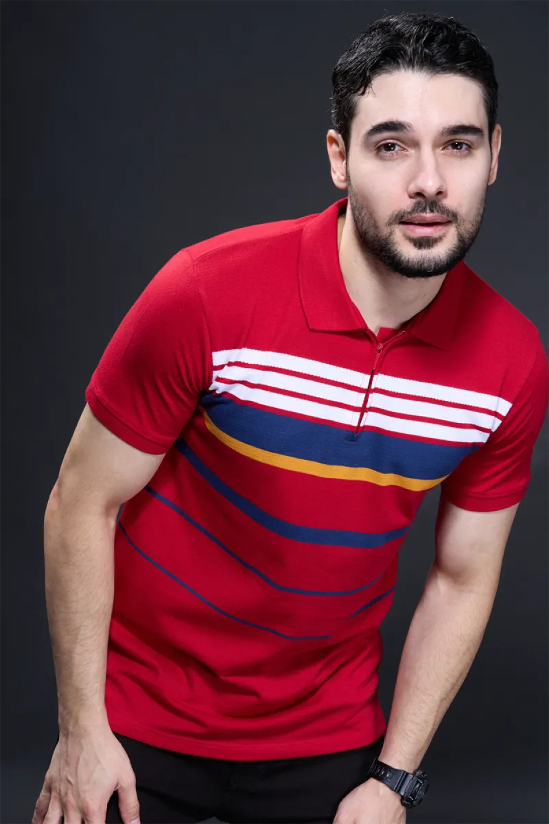 Men's Color Block Polo Neck Tshirt CLMTS01RED40