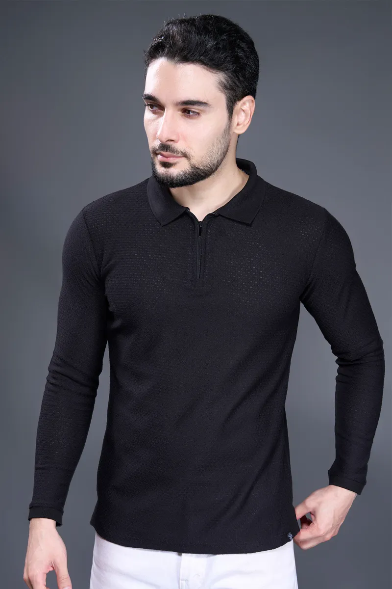 Men's Self Designed Polo Neck Tshirt CLMTS02BLA44