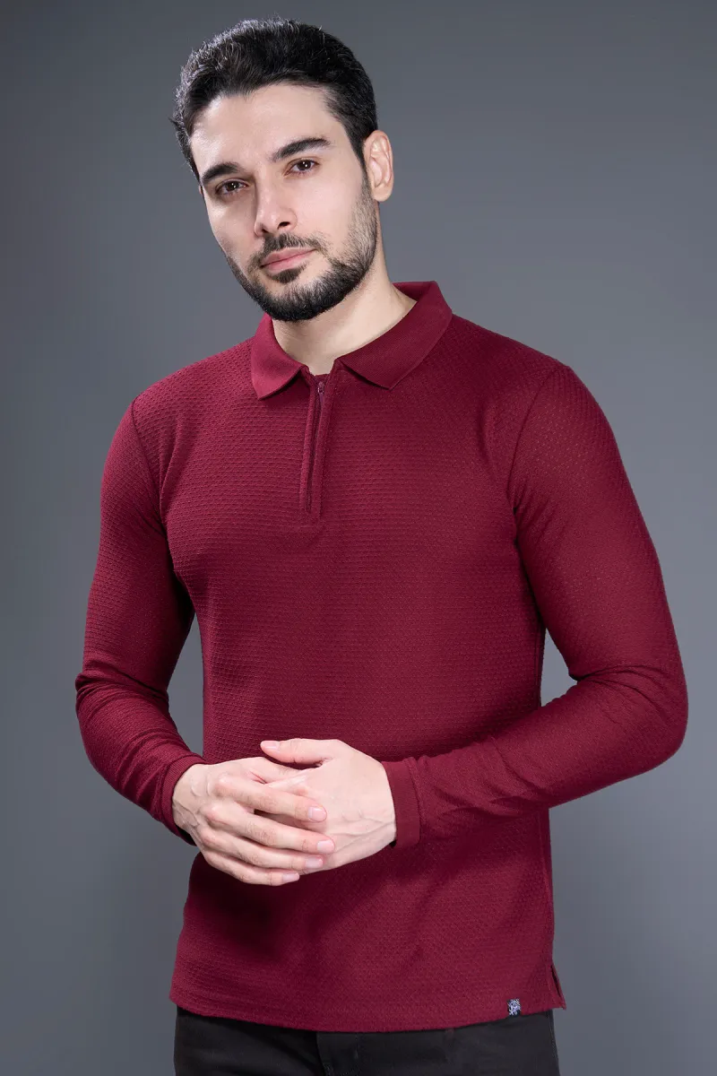 Men's Self Designed Polo Neck Tshirt CLMTS02BUR42