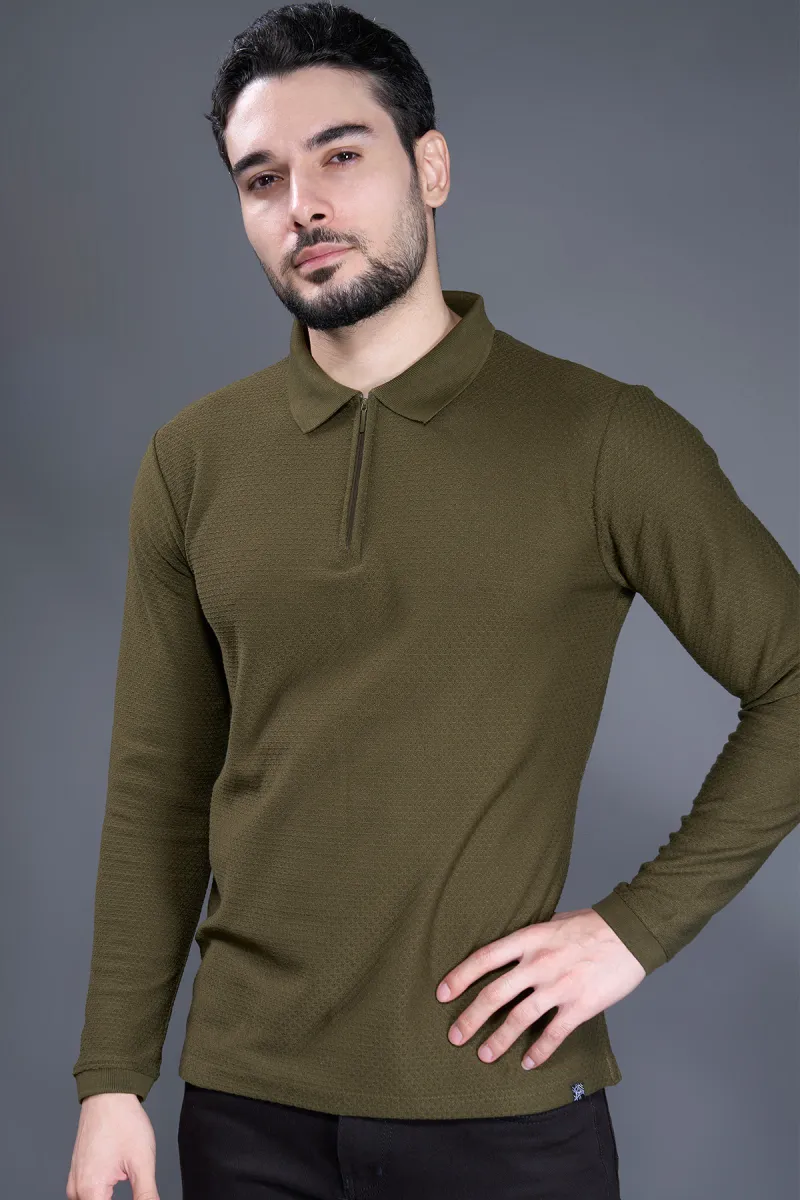 Men's Self Designed Polo Neck Tshirt CLMTS02OLI44