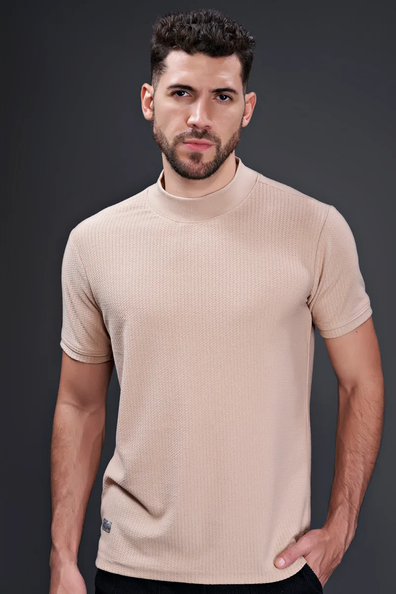 Cotton Solid High Neck Tshirt for Men CLMTS04BEI44