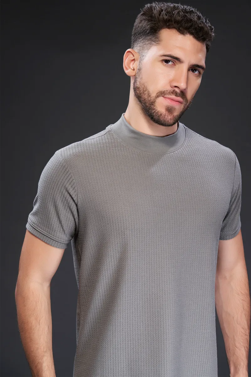 Cotton Solid High Neck Tshirt for Men CLMTS04GRE44