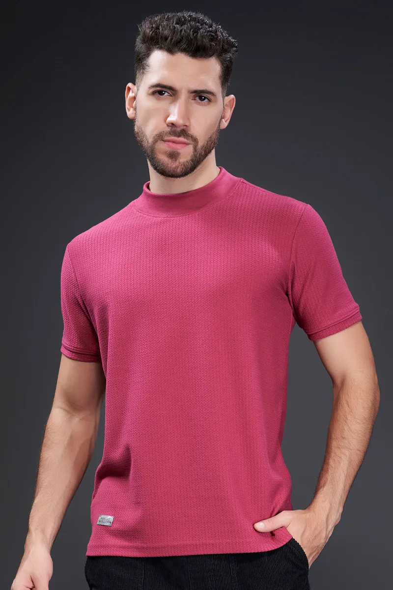 Cotton Solid High Neck Tshirt for Men CLMTS04PIN38