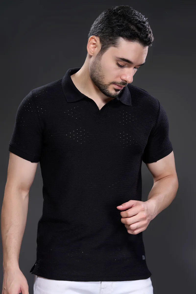 Men's Lays Knitted Solid Polo Tshirt CLMTS05BLA46