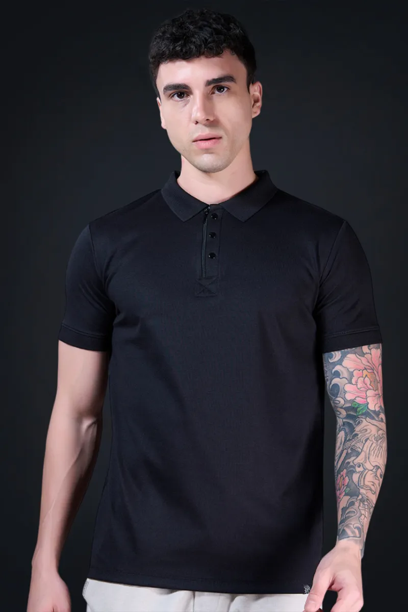 Men's Cotton Self Design Casual T-shirtCLMTS08BLA38 Baeficker