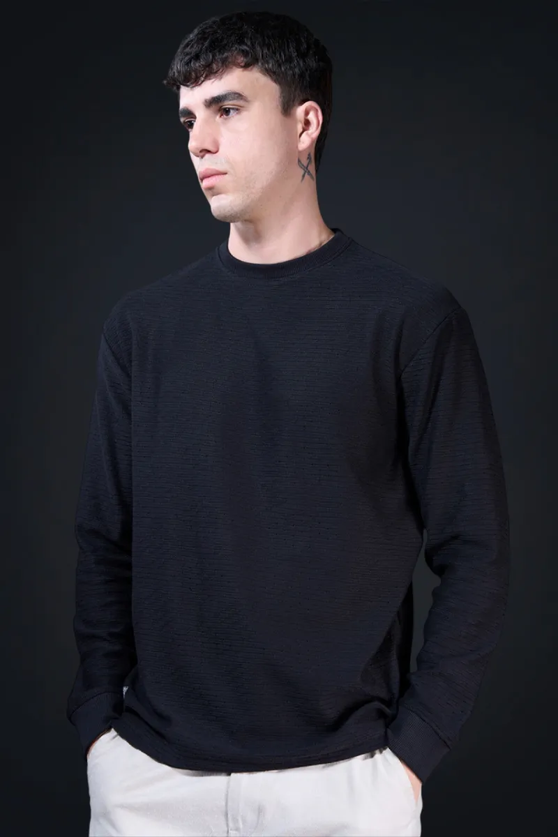 Men's Cotton Self Design Casual T-shirt CLMTS12BLA44 Baeficker