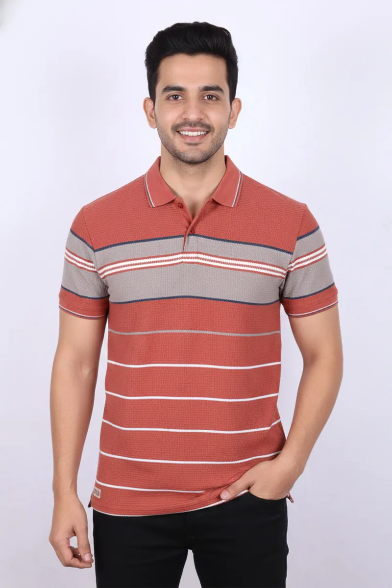 Men's Cotton Blend Polo Neck Casual T-shirt