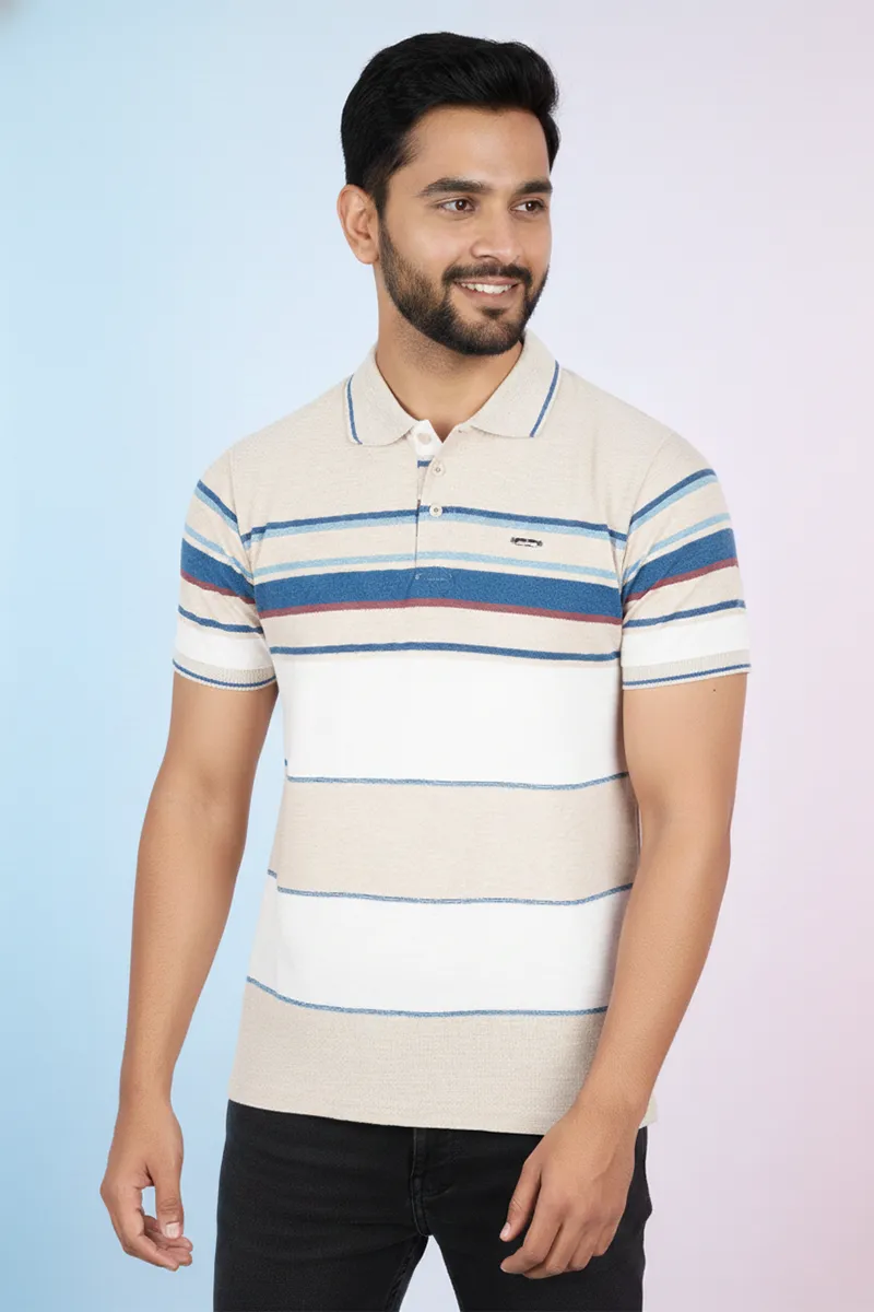 Men's Cotton Polo Neck Casual T-shirt CLMTS28BEI42