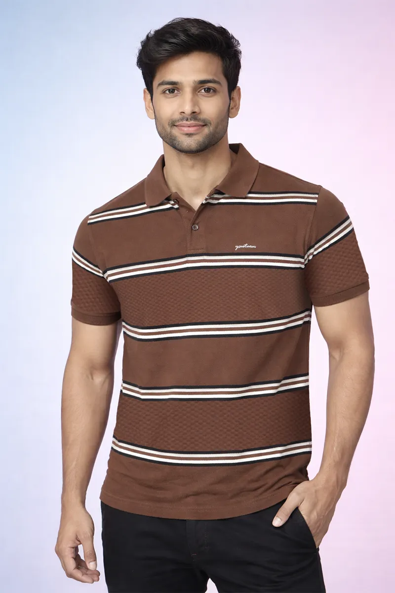 Cotton Striped Polo Neck T-shirt for Men CLMTS35BRO40