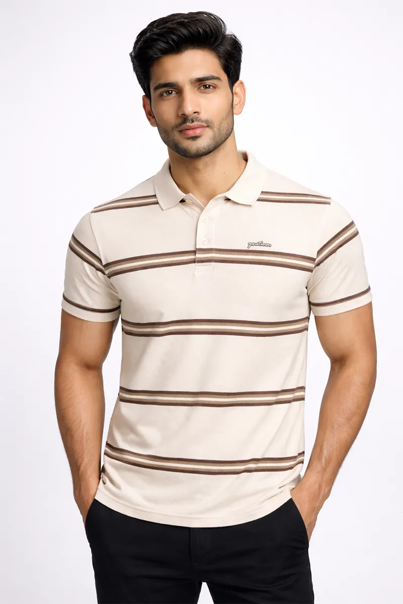 Cotton Striped Polo Neck T-shirt for Men CLMTS36CRE42