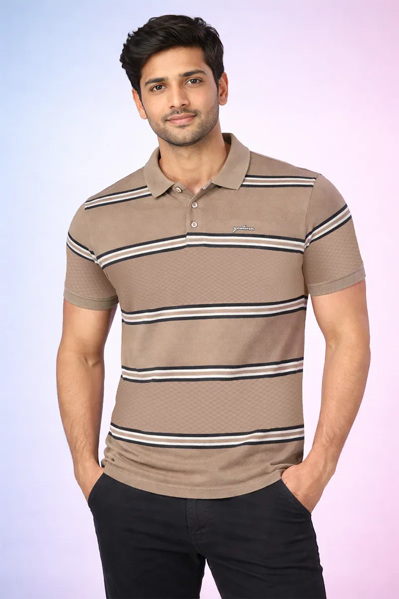 Cotton Striped Polo Neck T-shirt for Men