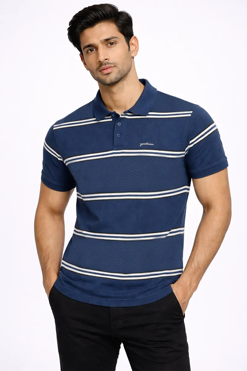 Cotton Striped Polo Neck T-shirt for Men