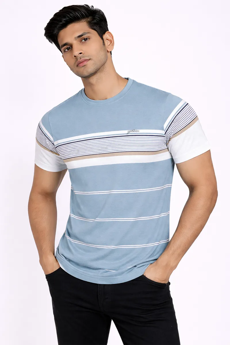 Men's Cotton Colorblock Round Neck T-shirt CLMTS43BLU38