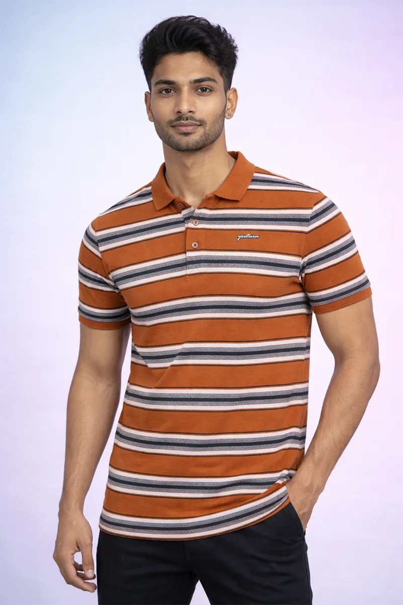 Men's Cotton Colorblock Polo Neck T-shirt CLMTS51BRO44