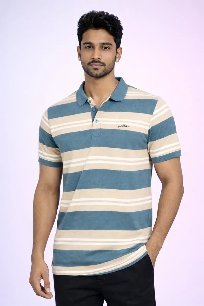 Men's Cotton Colorblock Polo Neck T-shirt CLMTS52GRE38