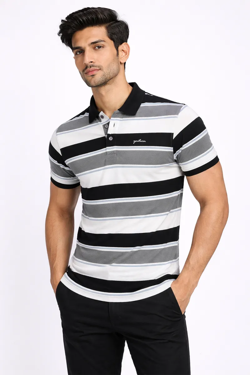 Men's Cotton Colorblock Polo Neck T-shirt CLMTS54BLA42