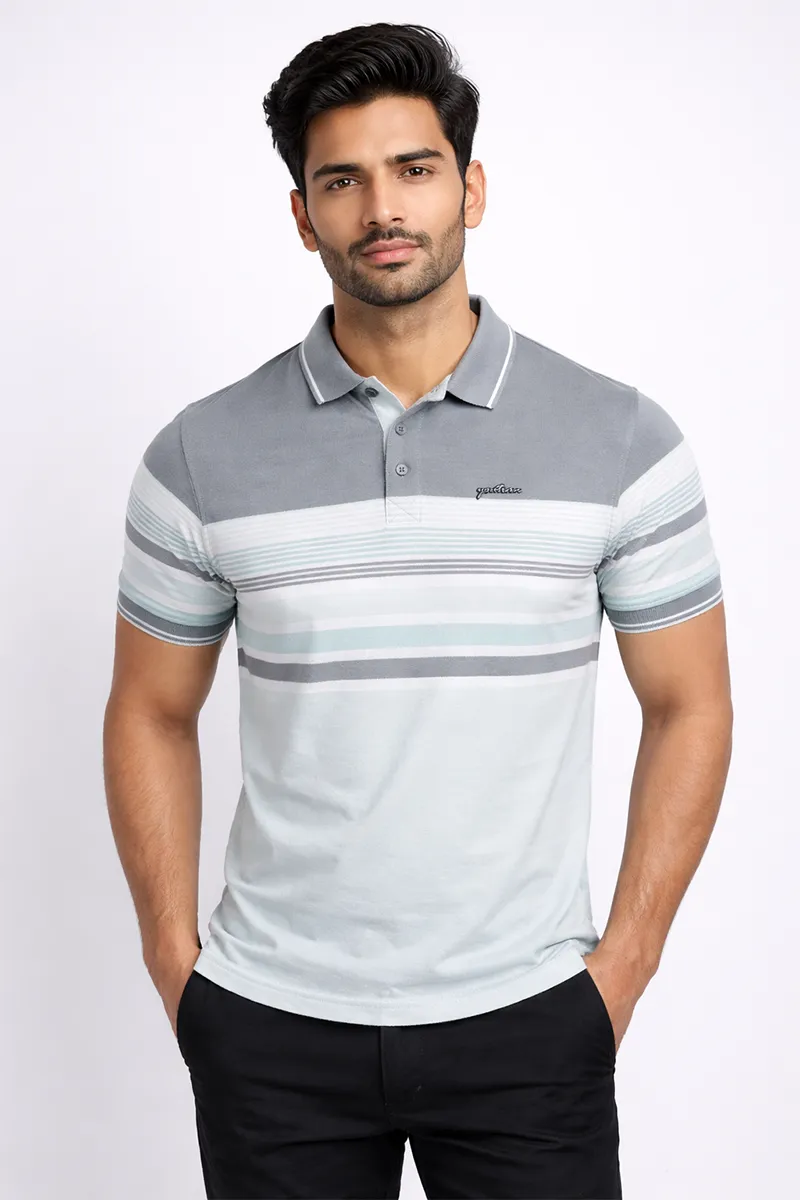 Cotton Colorblock Polo Neck T-shirt for Mens  CLMTS55GRE44