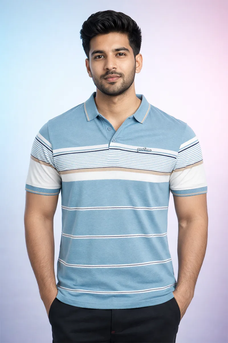 Cotton Colorblock Polo Neck T-shirt for Mens