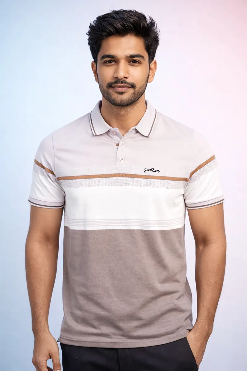 Cotton Colorblock Polo Neck T-shirt for Mens CLMTS57MAU40