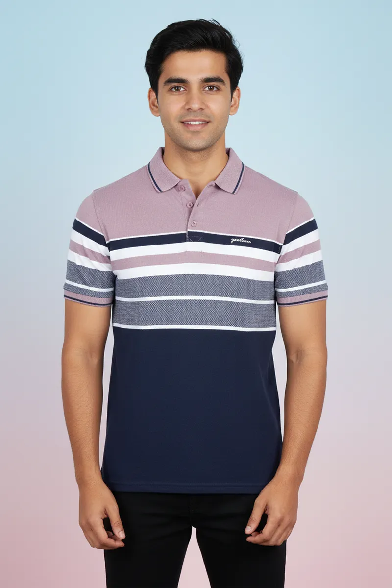 Cotton Colorblock Polo Neck T-shirt for Mens
