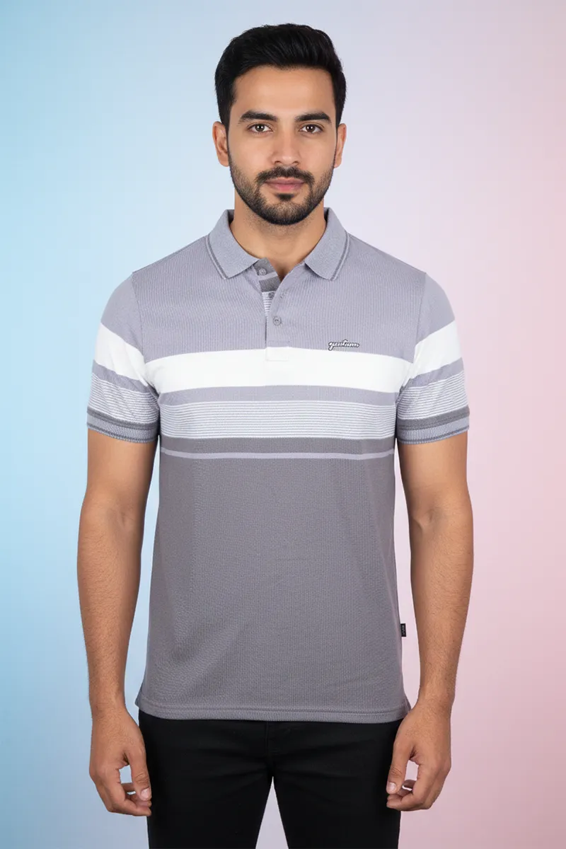 Cotton Colorblock Polo Neck T-shirt for Mens CLMTS60LAV38
