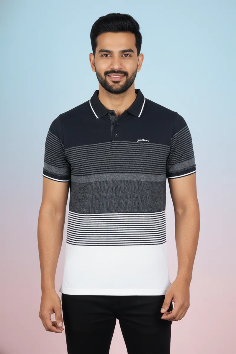 Cotton Colorblock Polo Neck T-shirt for Mens CLMTS61BLA38