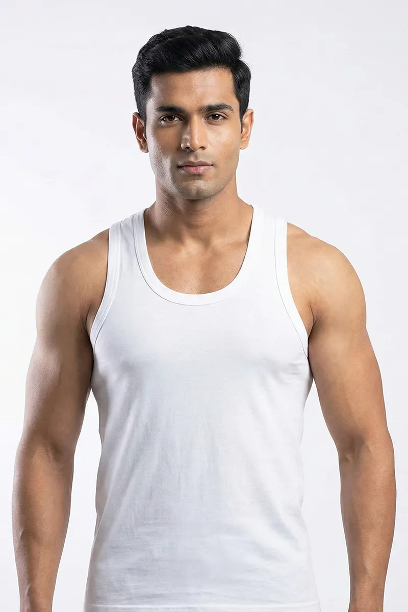 Cotton Solid Vest for Men CLMVS03WHI80