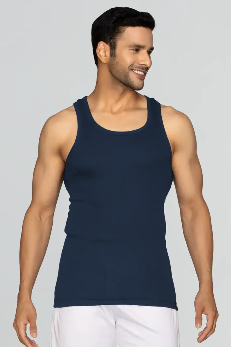 Men's Textured Combed Cotton Vest CLMVS06NAVS