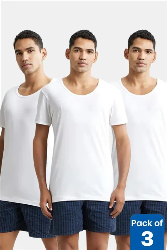 Cotton Solid Half Sleeve Vest for Men CLMVS07WHI90