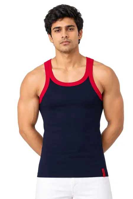 Men's Elite Colorblock Cotton Gym Vest CLMVS08NAV95