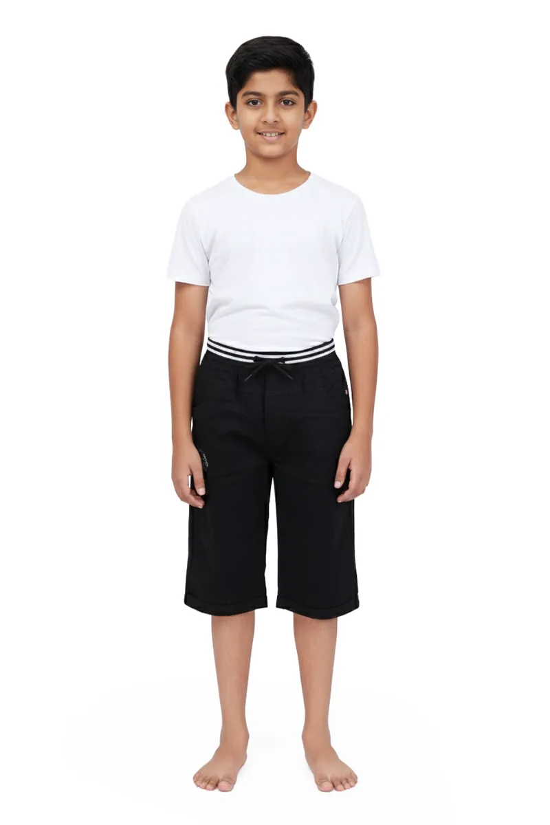 Boy's Cotton Solid Capri Pant - Black CLOB002BLA1516YRS