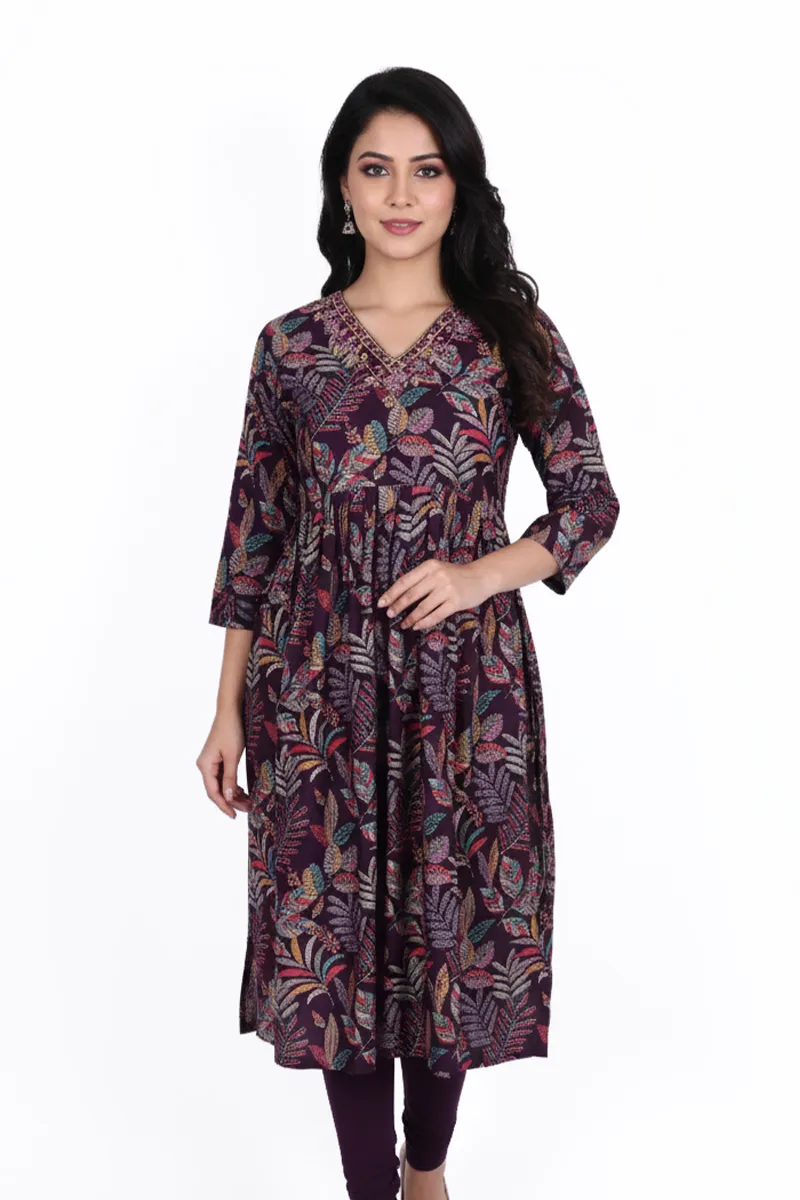 Rayon Printed Kurti with Pant Set for Women CLW00005WINM