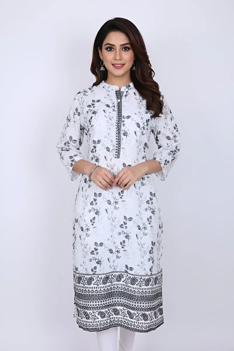 Cotton Chikankari Printed Kurti for Women