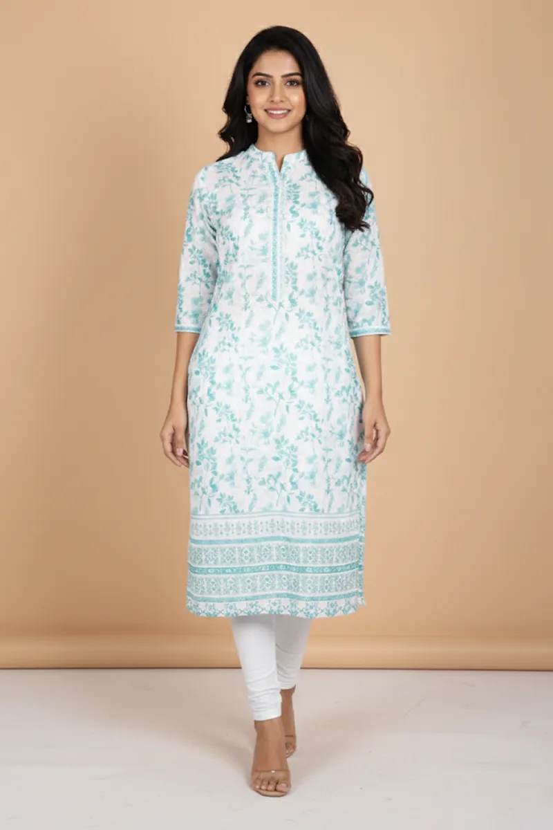 Cotton Chikankari Printed Kurti for Women