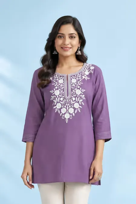 Cotton Embroidered Top for Women CLW00007PURM