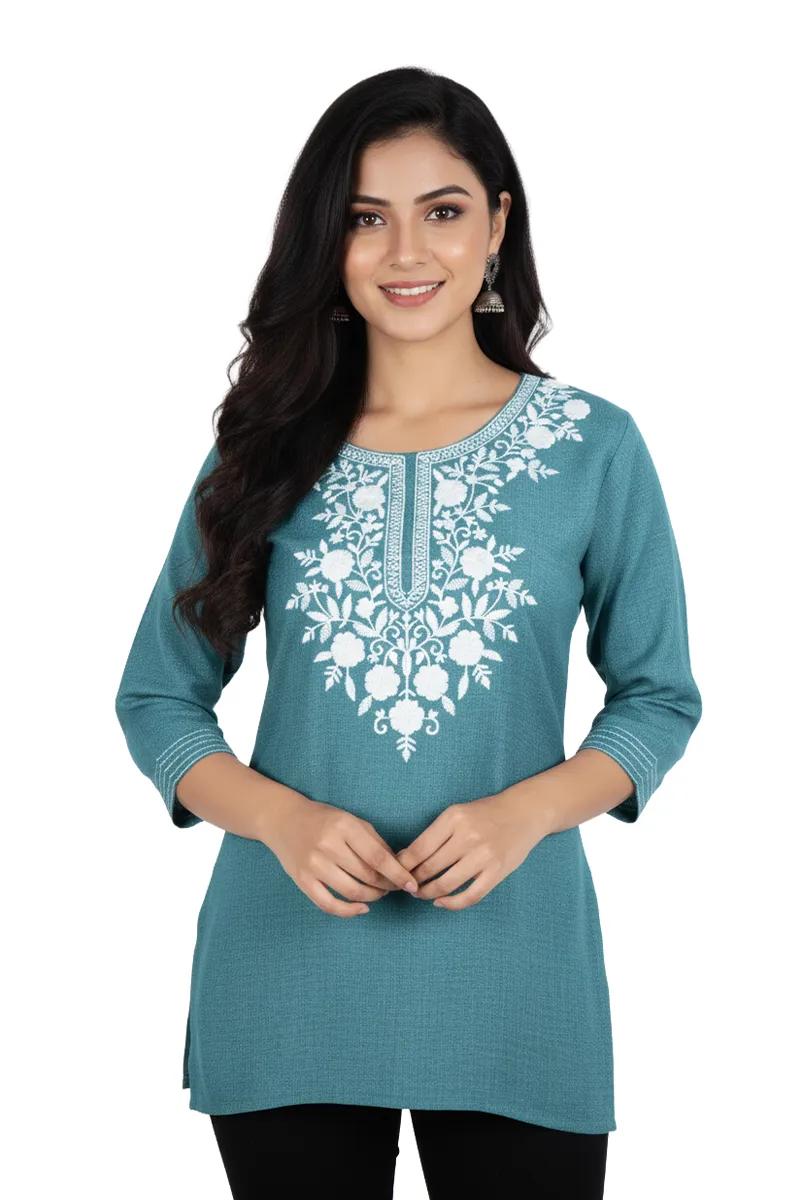 Cotton Embroidered Top for Women CLW00007SEAGREM