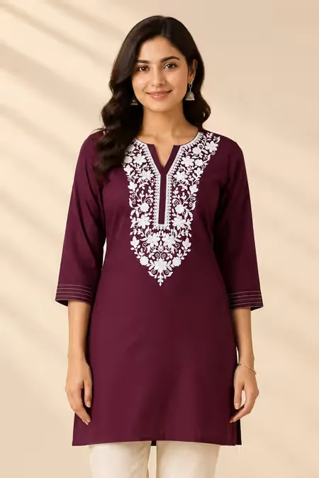 Cotton Embroidered Top for Women CLW00008BURL