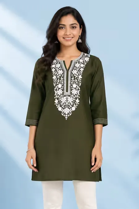 Cotton Embroidered Top for Women CLW00008OLIGREXXL