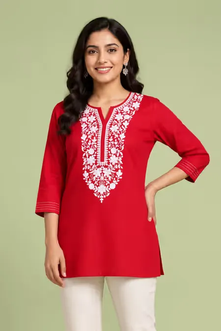 Cotton Embroidered Top for Women CLW00008REDXXL