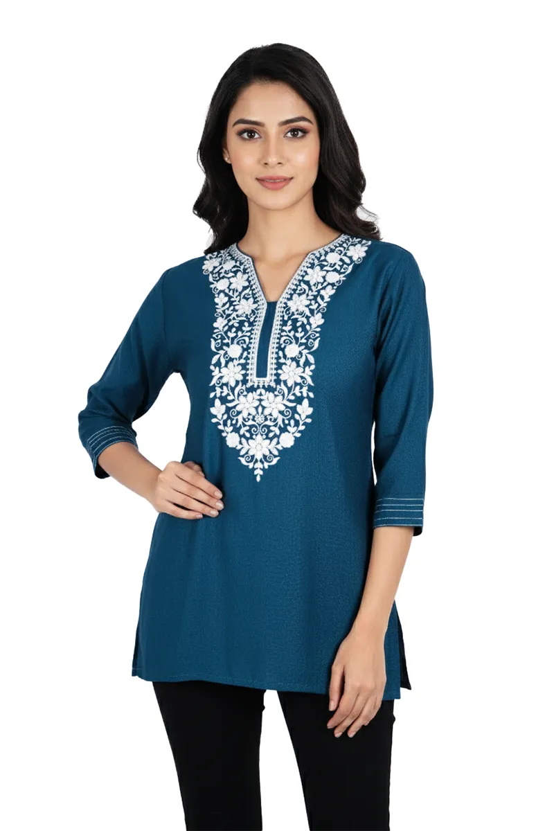 Cotton Embroidered Top for WomenCLW00008TEAXL