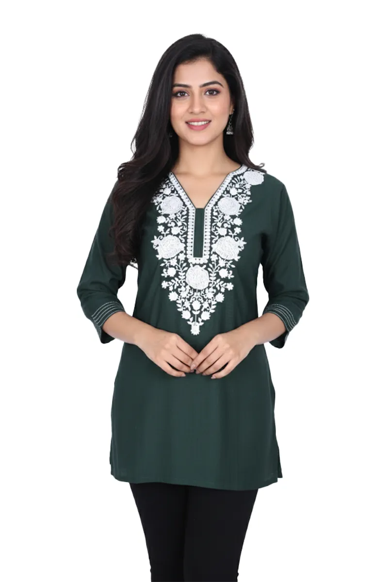 Cotton Embroidered Top for Women CLW00009GREXL