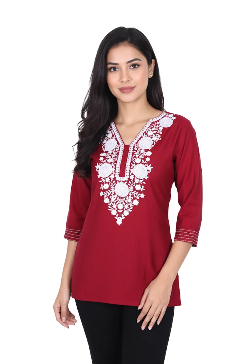 Cotton Embroidered Top for Women CLW00009MARXL