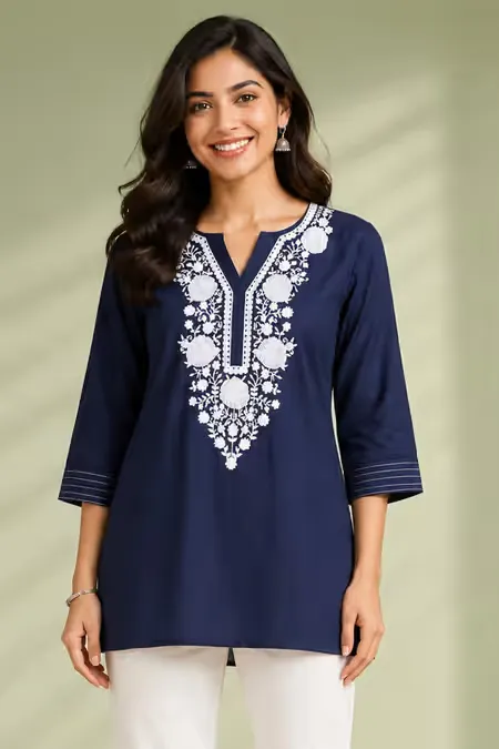 Cotton Embroidered Top for Women CLW00009NAVXL