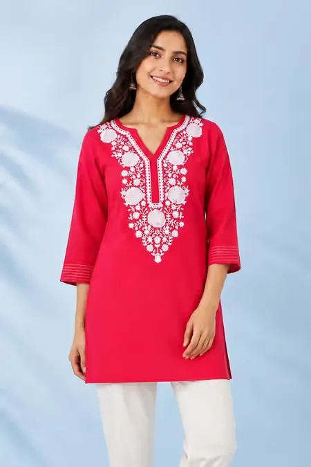 Cotton Embroidered Top for Women CLW00009PINXXL