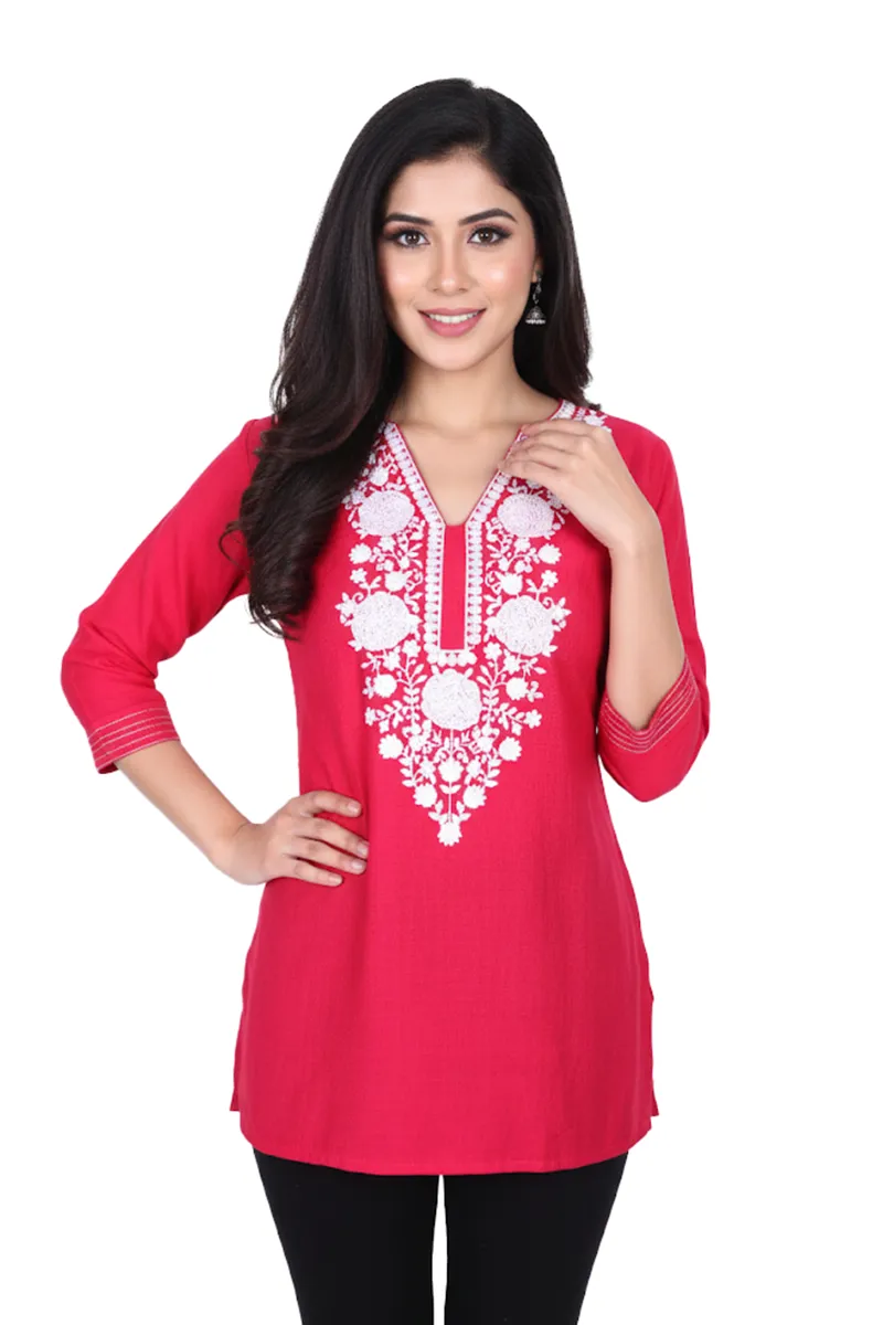 Cotton Embroidered Top for Women CLW00009PINXXL