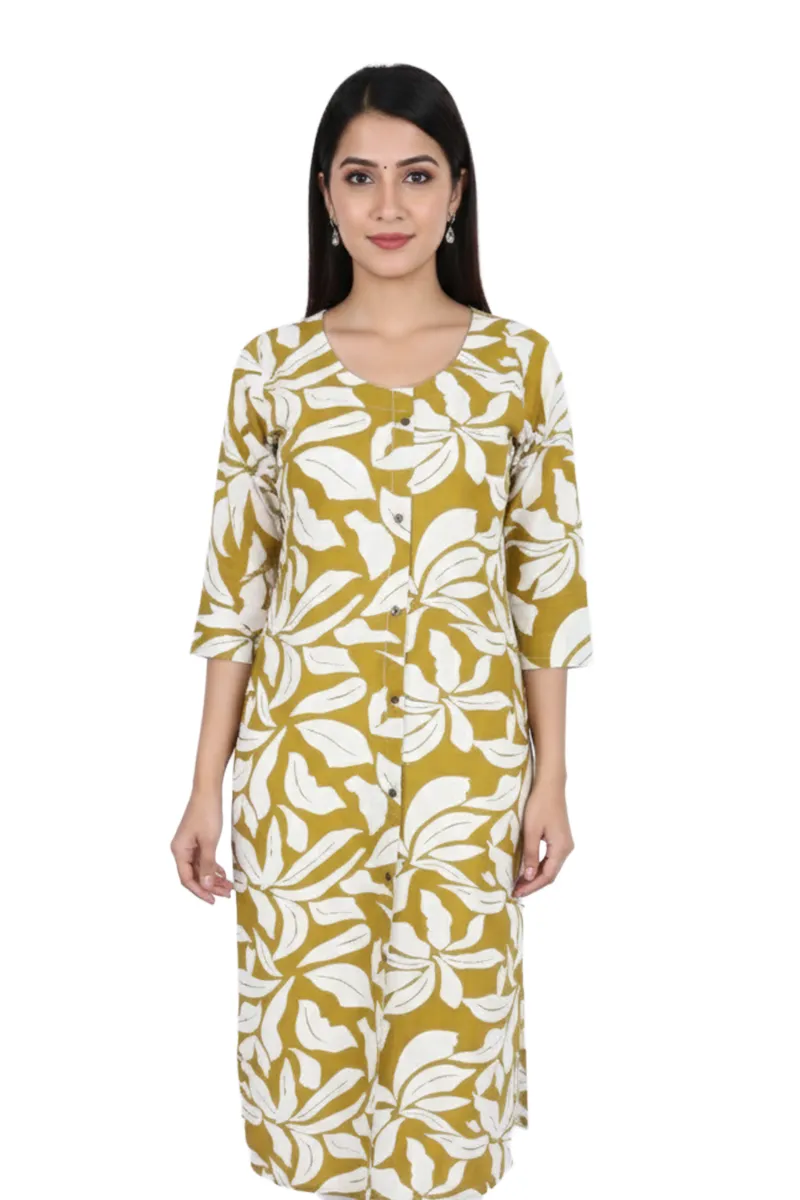 Rayon Botanical Printed Kurti for Women 