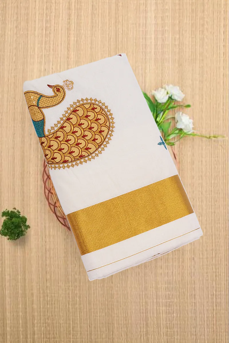 Kerala Cotton Gold Border Saree for Women