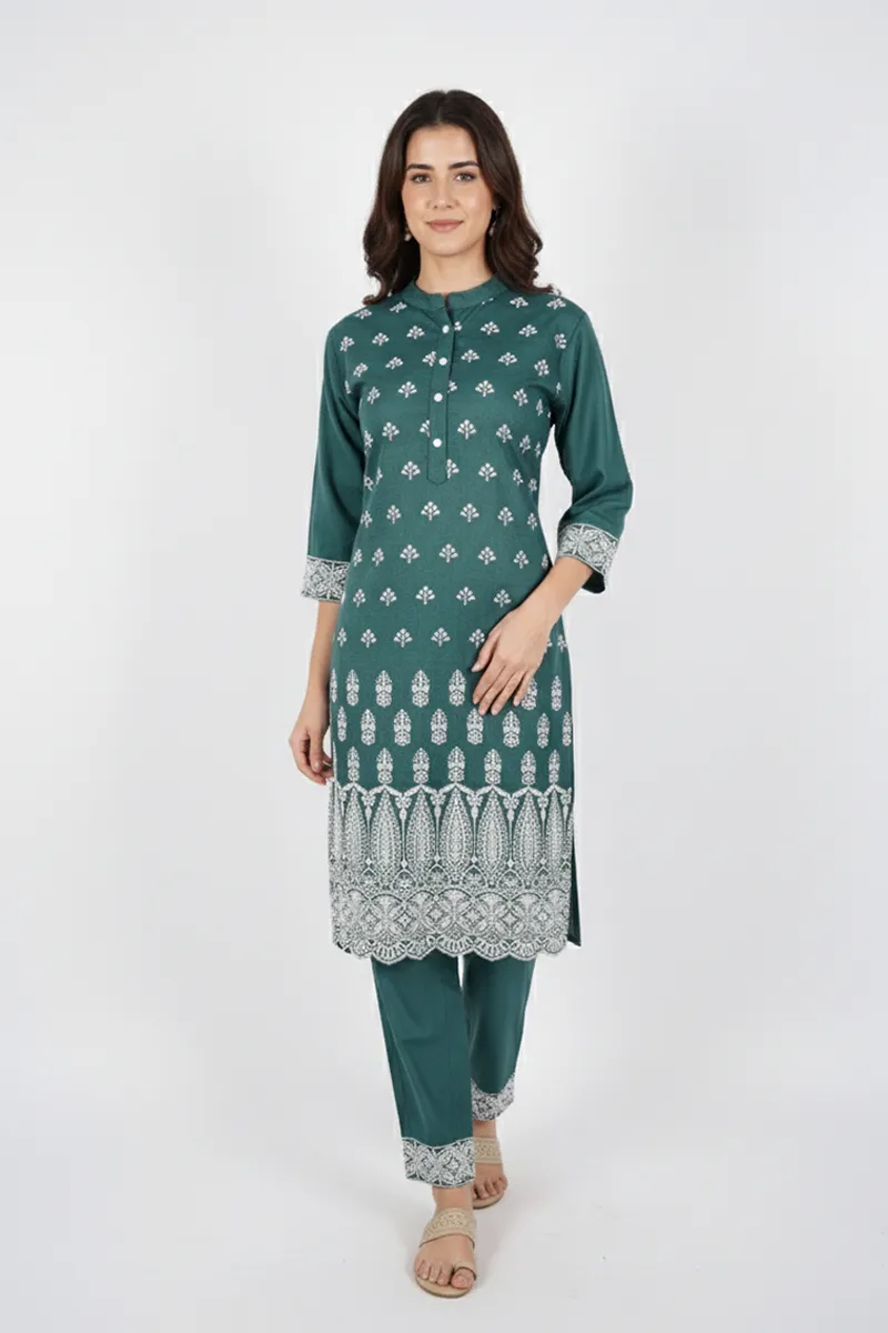 Cotton Blend Embroidered Kurti with Pant Set for Women CLW00090DARGREXXL