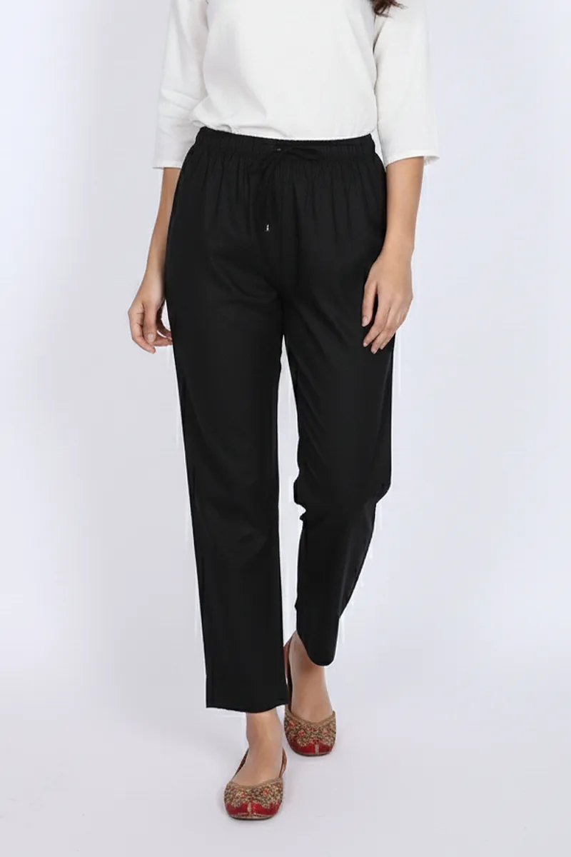 Cotton Blend Solid Palazzo for Women CLW00094BLAXL