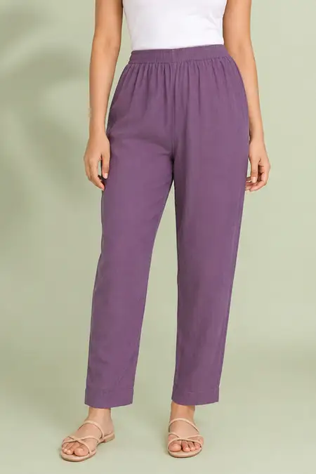 Cotton Blend Solid Kurti Pant for Women CLW00095MAUXXL